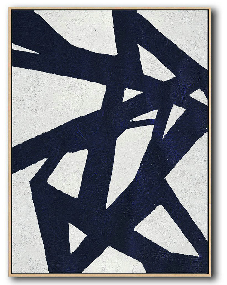 Large Living Room Wall Decor,Buy Hand Painted Navy Blue Abstract Painting Online,Modern Art